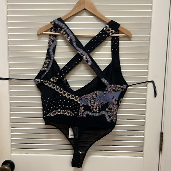 Free People Sweet Thing Mixed Print Cotton Bodysuit in Granite Combo,Size S, New - Picture 13 of 15